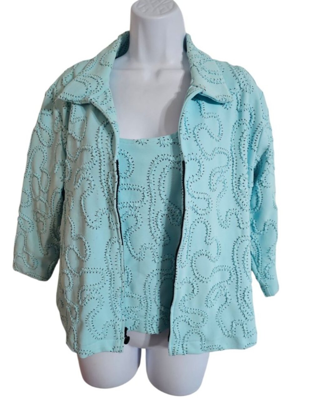 Andria Lieu Womens XL 2-Piece Twin Set Aqua Blue Embroidered Archival Y2K Chic - Picture 2 of 8